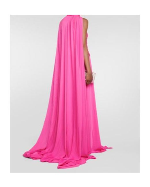 Safiyaa Pink Draped Chiffon Cape Gown