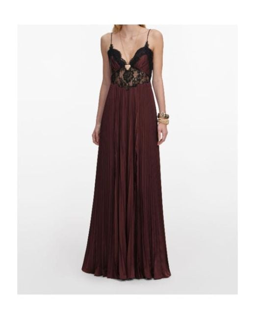 Self-Portrait Red Pleated Lace-Trim Maxi Dress