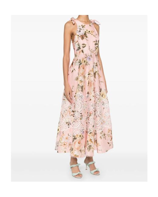 Zimmermann Pink Acacia Broderie Midi Dress