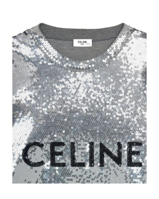 Céline Gray Cotton Sequined Loose T-Shirt for men