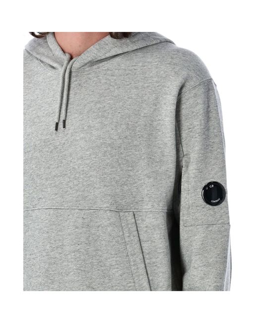 C P Company Gray Diagonal Fleece Lens Hoodie for men