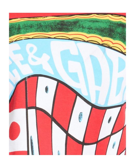 Dolce & Gabbana Red Colorful Printed Short-Sleeve T-Shirt