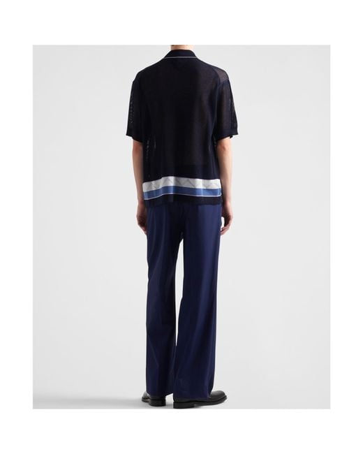 Prada Blue Enamel Triangle-Logo Trousers for men