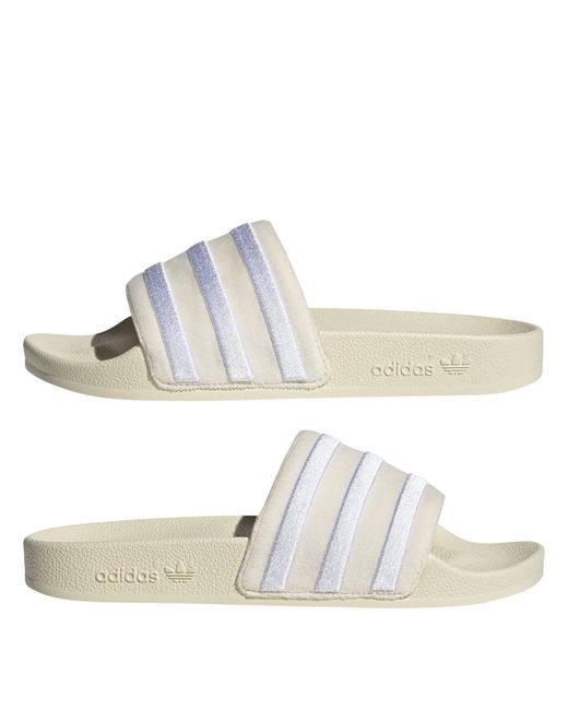 Adidas Originals White Striped Slippers