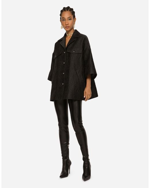 Dolce & Gabbana Black Floral-Jacquard 3/4 Sleeves Jacket