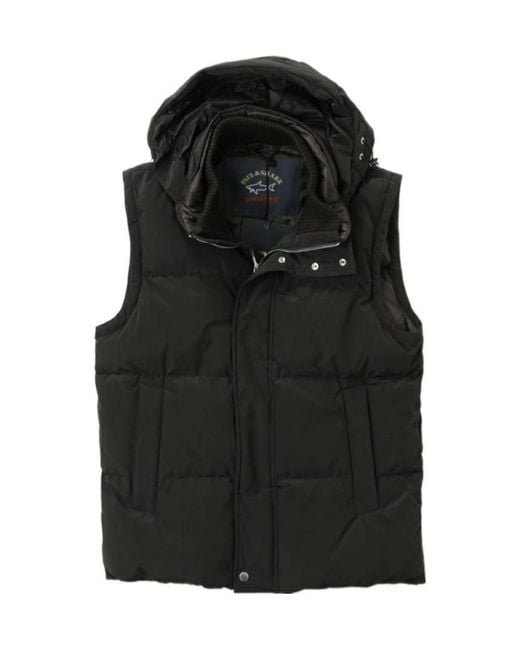 Paul & Shark Black Logo Patch Hooded Down Jacket for men