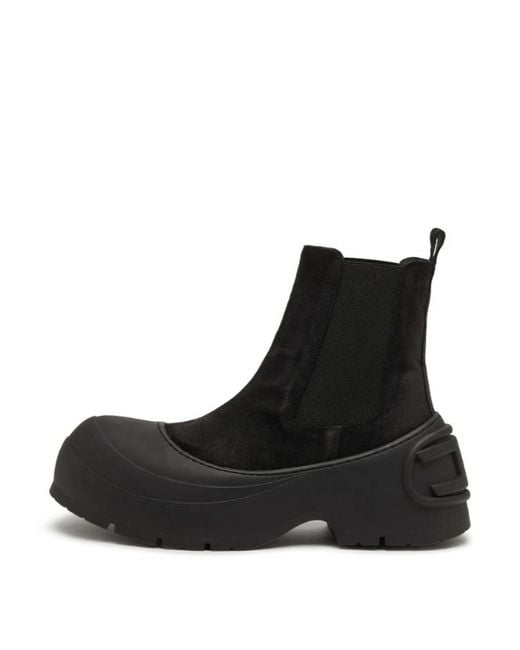 DIESEL Black Logo-Detail Toe-Cap Boots for men
