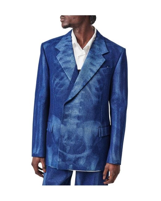 Off-White c/o Virgil Abloh Blue Body Scan Relax Denim Double Jacket for men