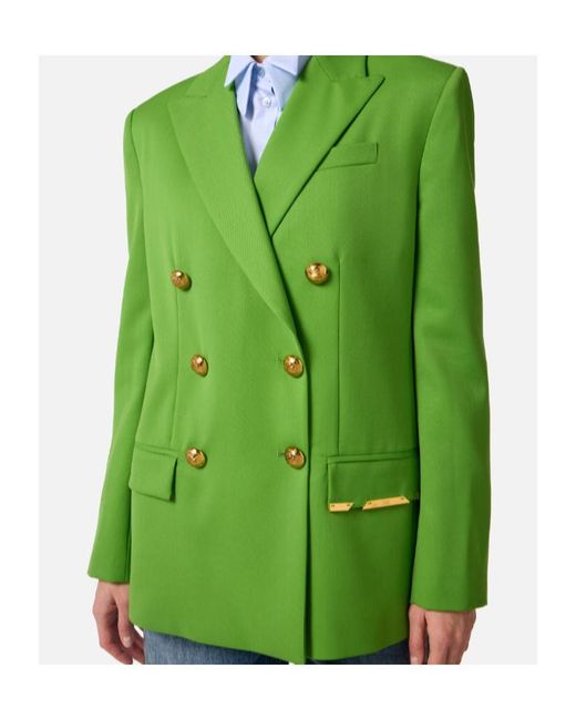 Elisabetta Franchi Green Double-Breasted Long-Sleeved Jacket
