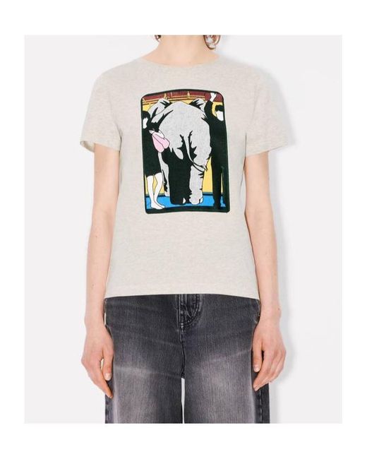KENZO Gray Elephant-Print Cotton Top