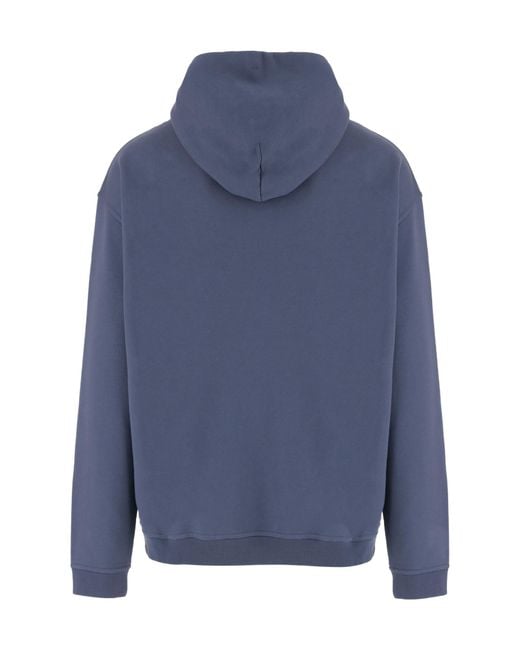 Maison Margiela Blue Logo Embroidered Long-Sleeved Hoodie for men