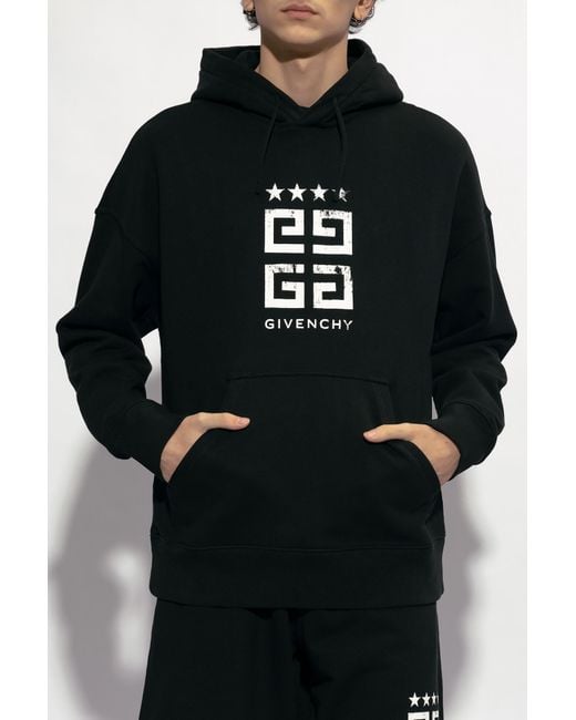 Givenchy Black Logo Printed Drawstring Hoodie for men