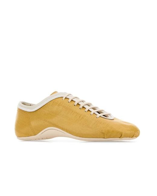 Dries Van Noten Yellow Leren Lace-Up Ballerina Sneakers