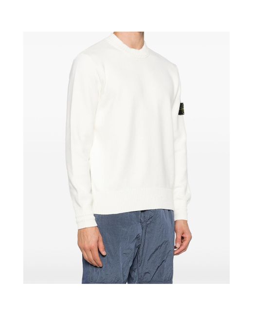 Stone Island White Logo Patch Crewneck Jumper for men