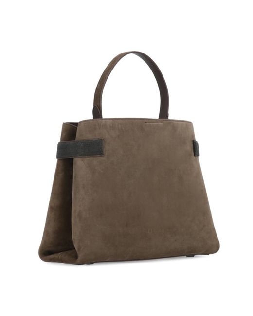 Brunello Cucinelli Brown Embellished Top Handle Bag