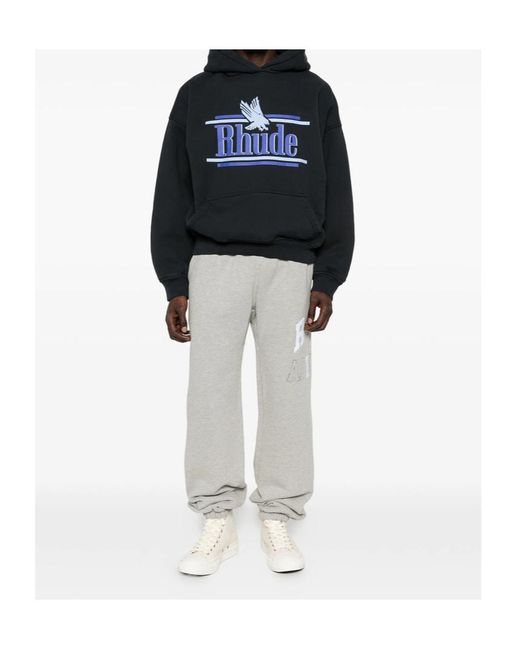 Rhude Black Logo-Print Pouch-Pocket Hoodie for men