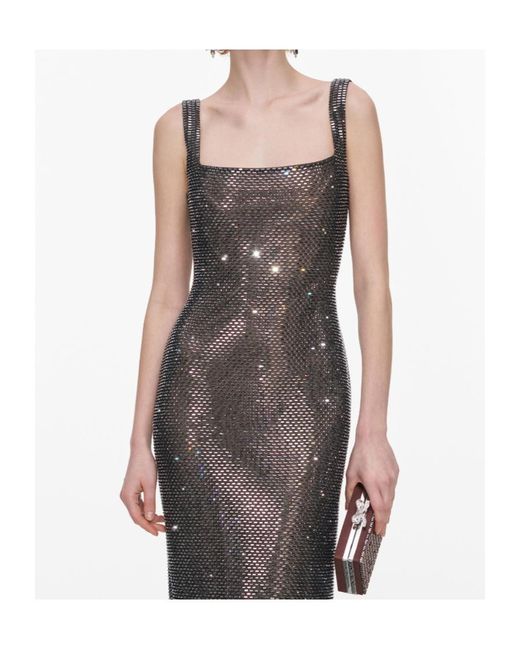 Self-Portrait Multicolor Gunmetal Square Neck Rhinestone Maxi Dress