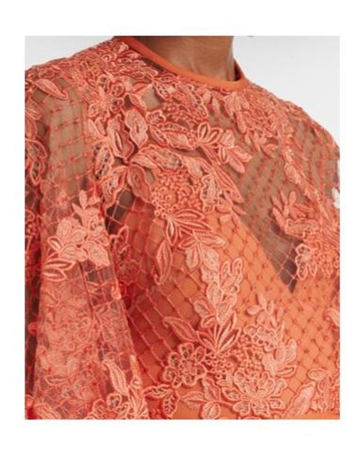 Elie Saab Orange Embroidered Lace And Tulle Gown