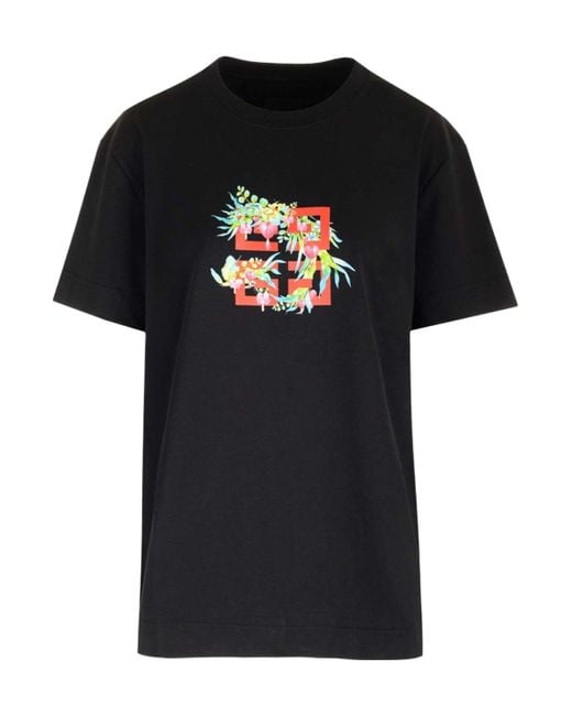 Givenchy Black 4G Flower Printed Crewneck T-Shirt