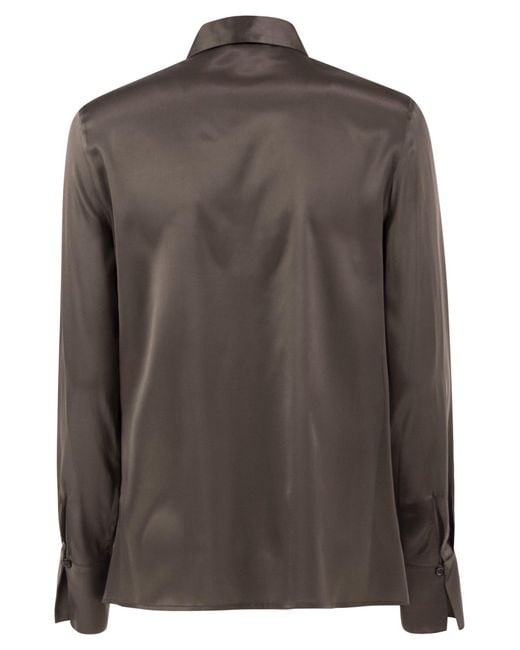 Peserico Brown Long-Sleeve Button-Up Shirt