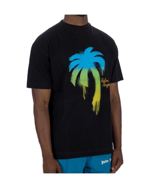 Palm Angels Black Palm Tree Printed Crewneck T-Sihrt for men