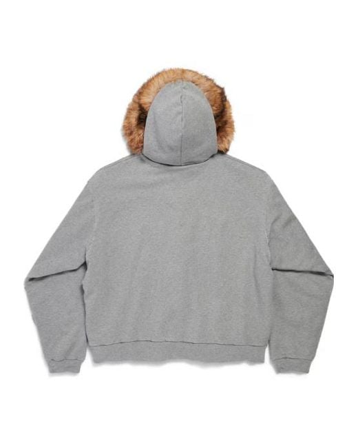 Balenciaga Gray Luxury Script Oversized Zip-Up Hoodie for men