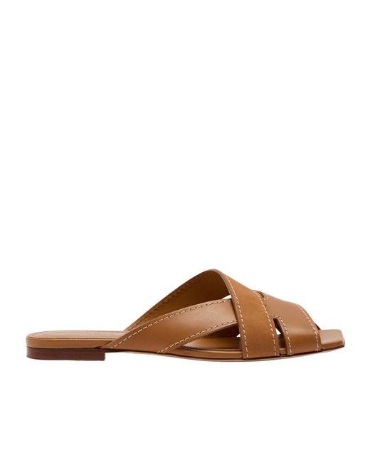 Tod's Brown Square Toe Leather Sandals