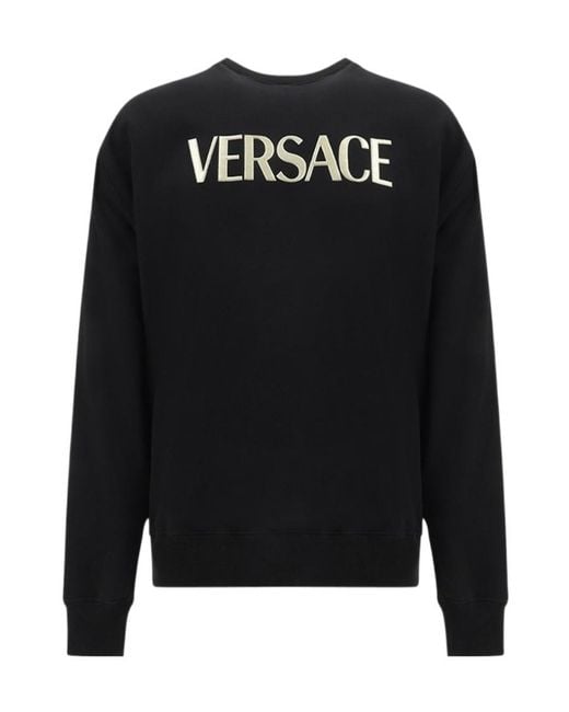 Versace Black Logo Embroidered Crewneck Sweatshirt for men