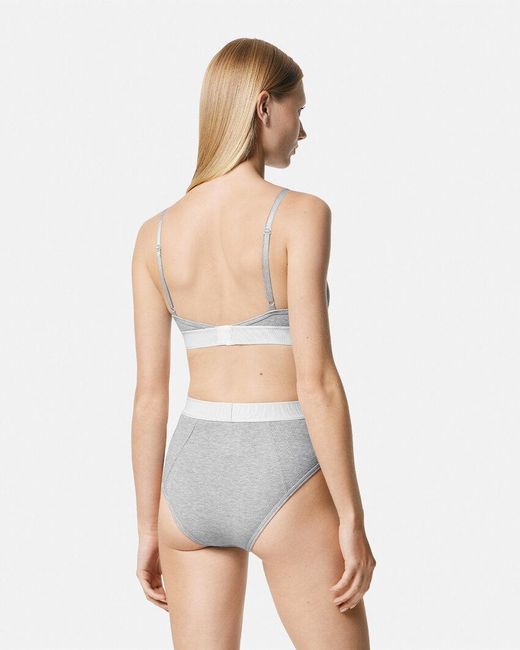 Versace Gray Logo-Patch V-Neck Bra