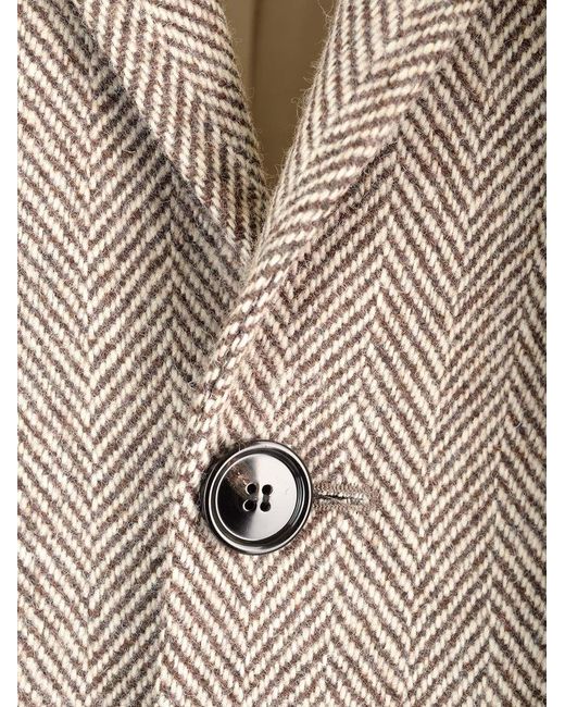 AMI Natural Herringbone Button-Up Coat for men