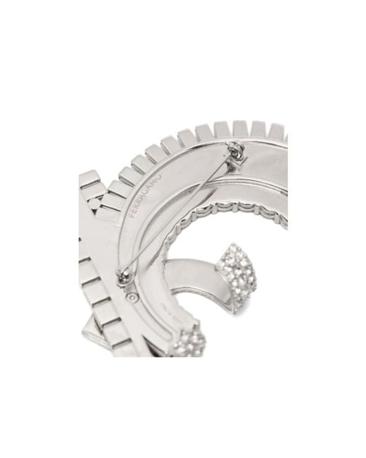 Ferragamo White Geometric Arched Brooch