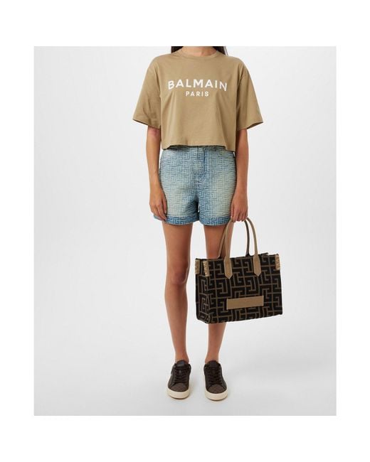 Balmain Natural Logo Print Cropped T-Shirt