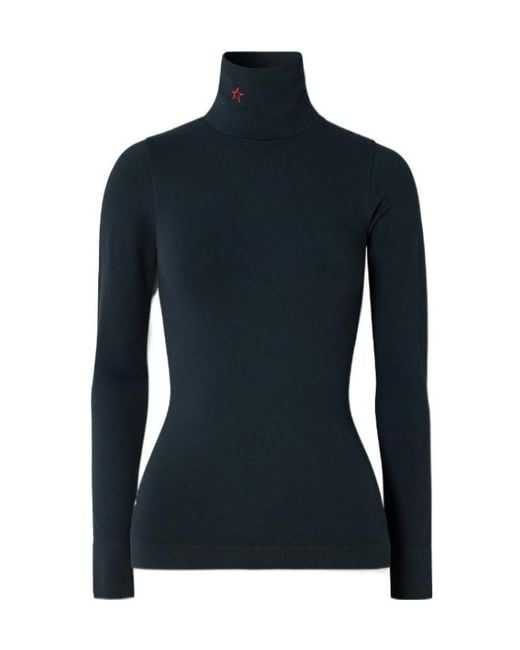 Perfect Moment Blue Ribbed Modal Blend Turtleneck Thermal Top