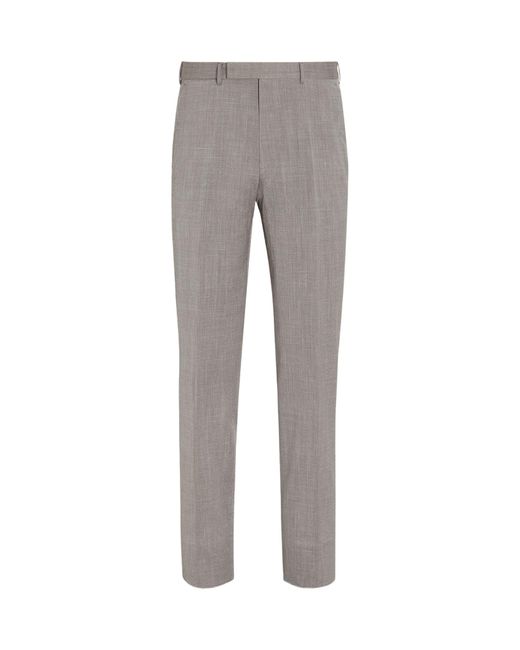 Zegna Gray Trofeo Seersucker Wool Blended Suit Pants for men