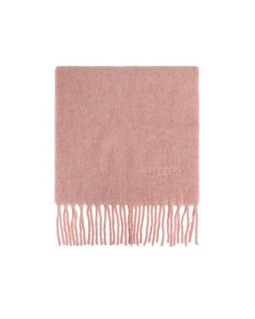Givenchy Pink Logo Embroidered Fringed Scarf