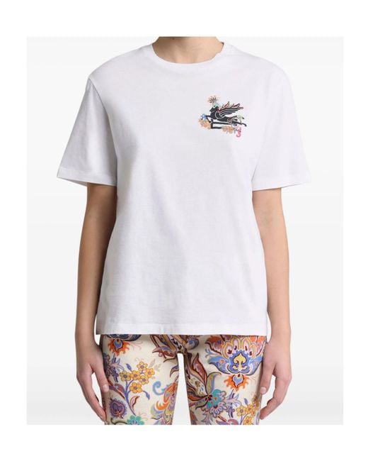 Etro White Pegaso Printed Crewneck T-Shirt