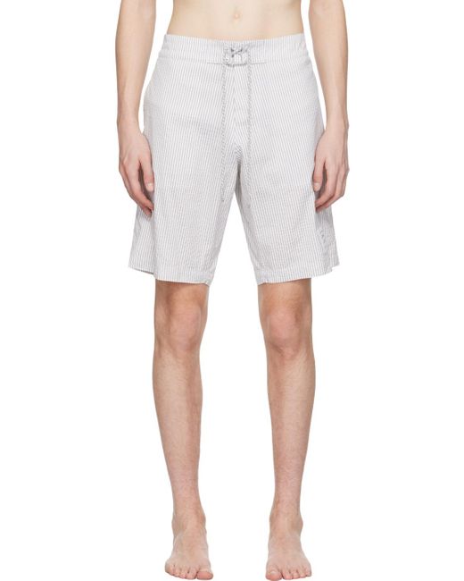 Thom Browne Gray Striped Drawstring Swimming Shorts for men