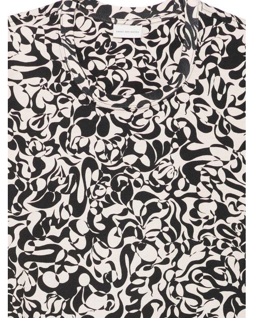 Dries Van Noten Black Crewneck Printed T-Shirt for men
