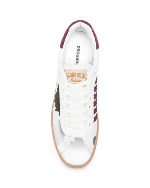 DSquared² White Rebel Maple-Leaf Leather Sneakers for men