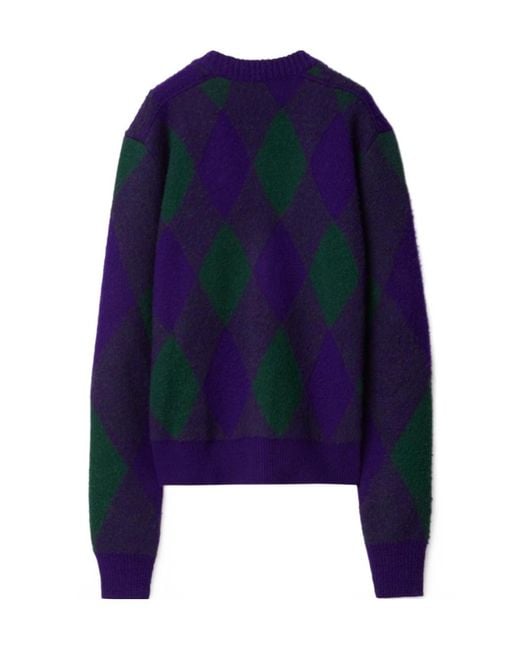 Burberry Blue Argyle-Pattern V-Neck Buttoned Cardigan for men