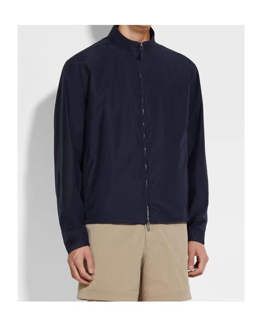 Zegna Blue High-Neck Zipped Jacket for men