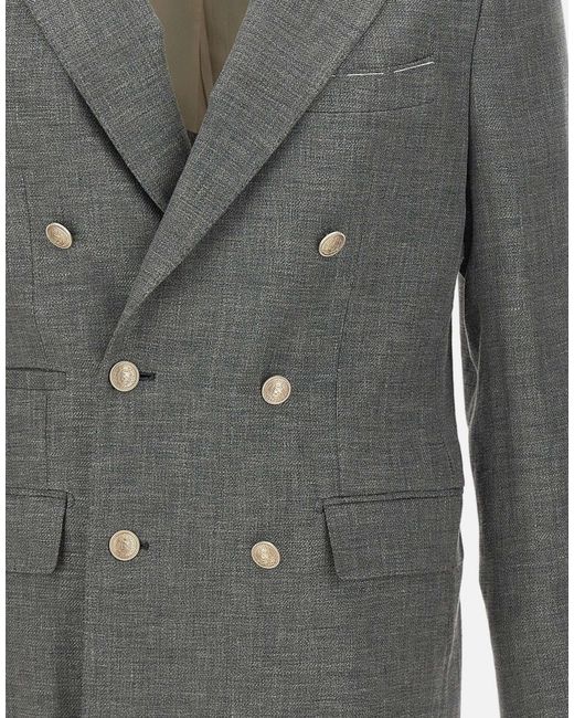 Eleventy Gray Double-Breasted Peak-Lapel Blazer for men