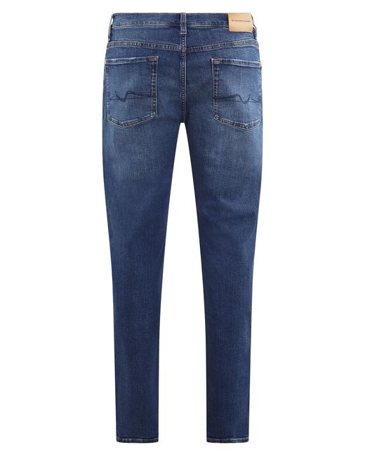 7 For All Mankind Blue Logo Patch Skinny Jeans for men