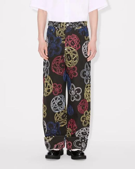 KENZO Blue X Futura 2000' Embroidered Wide Fit Pants for men