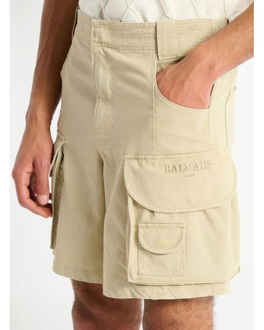 Balmain Natural Cargo Bermuda Shorts for men