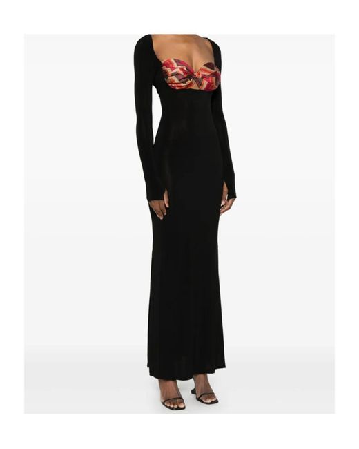 MARINE SERRE Black Scarf-Detailing Maxi Dress