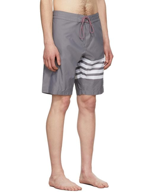 Thom Browne Gray Bar Drawstring Shorts for men