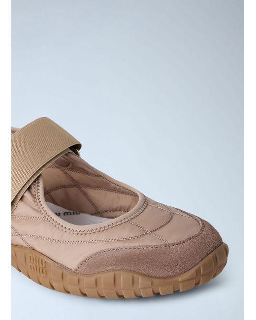 Miu Miu Brown Tyre Technical Fabric And Suede Ballerinas