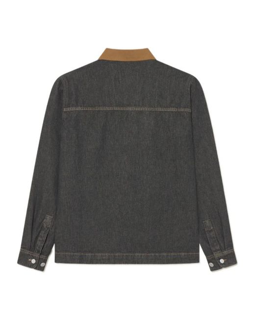 Les Deux Gray Contrast-Collar Denim Shirt Jacket for men