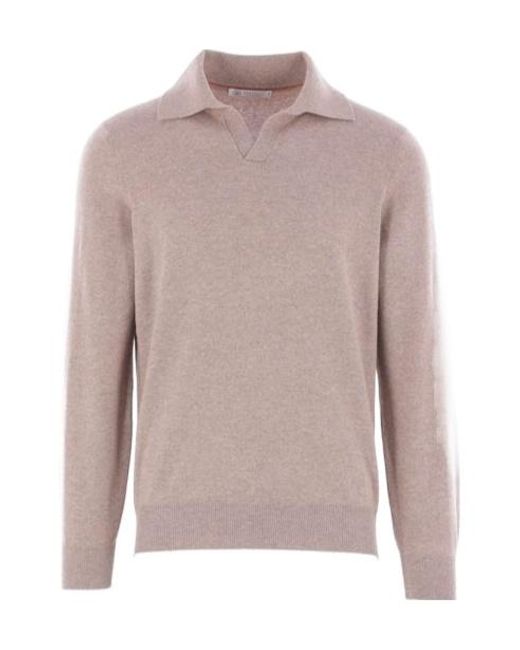 Brunello Cucinelli Pink Polo-Neck Knitted Jumper for men